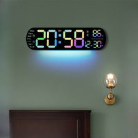 Jam dinding Digital layar besar, 12.5 "jam dinding besar dengan Remote kontrol berubah warna, jam besar dengan lampu malam