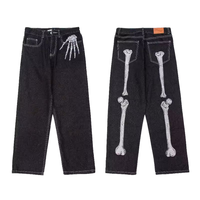 Jeans en denim personnalisés pour hommes avec impression de crâne et d'os, OEM, style Y2K vintage streetwear, pantalons longs pour hommes
