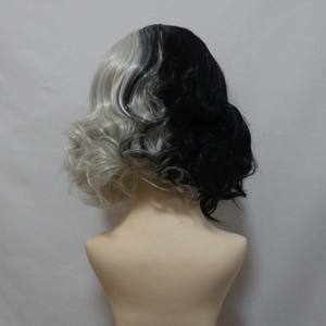 Halloween Cosplay resistente al calor sintético mujeres rizado blanco y negro <span class=keywords><strong>Cruela</strong></span> Devile peluca - Product Image 4