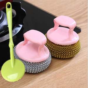 Stainless Steel Wire Ball Long Handle <b>Kitchen</b> <b>Cleaning</b> Brush Eco-friendly Durable Pan Dish Cleaner - Product Image 4