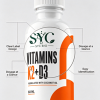 Formule OEM de gouttes de vitamine K2 D3 avec 200 mcg de K2 et 250 mcg de D3 dans de l'huile de coco pour le soutien osseux et immunitaire