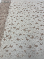 Tissu en dentelle maille élastique 100 % polyester CHOCOO de haute qualité, brodé de papillons 3D nigériens et de perles, avec sequins pêche