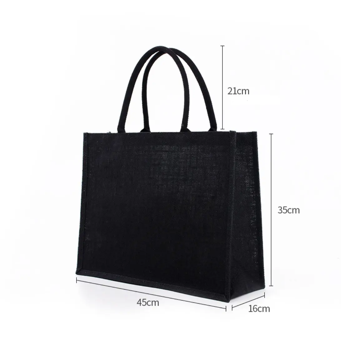 उच्च गुणवत्ता वाला फैशन वाटरप्रूफ लिनन प्राकृतिक ब्लैक बीच बैग बर्लेप शॉपिंग टोट जूट बैग