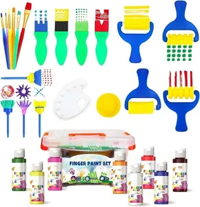 Apprendimento precoce per bambini Set di vernice lavabile con pennelli di pittura assortiti spugne custodia portatile per bambini e bambini