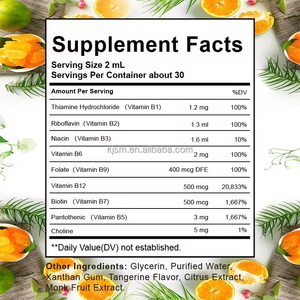 Organic Tangerine Flavor All 8 <strong>Vitamins</strong> B Complex Liquid Drops - Supports Energy Metabolism Hair Skin Care &amp; Healthy <strong>Digestion</strong> - Product Image 2