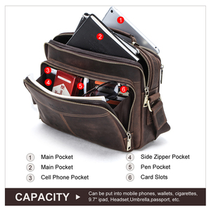 Bolso Bandolera de Cuero Crazy Horse Vintage para <span class=keywords><strong>Hombre</strong></span>, Bolso de Hombro de Gran Capacidad, Bolso Mensajero Lateral de Cuero de Lujo - Product Image 3