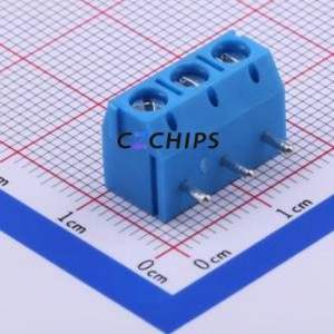 DB301R-5.0-3P-BU-S Screw Terminal Block Bent Lead Through Hole,P=5mm Connector 1x3P 5mm Blue Right Angle Insert - Product Image 1