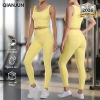 Ensemble de yoga personnalisé pour femme, 2 pièces, à séchage rapide, avec décolleté en V et bordure en dentelle, comprenant un legging taille haute à effet ventre plat et à bord festonné