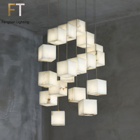 Marbre tous cuivre restaurant lustre carré table bar lampe moderne simple lumière de luxe creative albâtre pendentif lumière