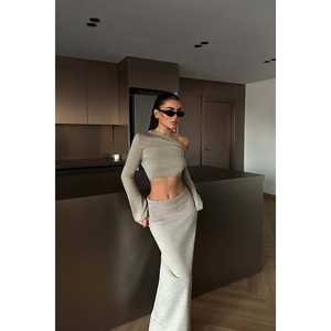 Ensemble jupe et haut en tricot style club chic, coupe ajustée, 2 pièces, taille XL, longueur au-dessus du genou, pour l'hiver/l'automne - Product Image 3