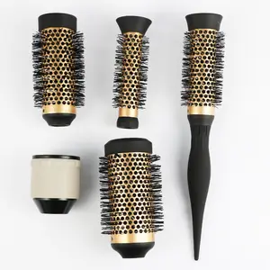 2024 Popular Custom Logo Color Thermal Nylon Round Roller Brush Ceramic Round Hair Brush Detachable Hairbrush With Rubber Handle