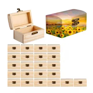 Unfinished Wood Treasure Chest Wooden Craft Boxes with Locking Clasp Wooden Storage Box for DIY Project Party Favor Jewelry Box