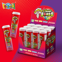 Bonbons acidulés à mâcher type Skittles Warheads, fournisseur direct OEM, 5 saveurs, enrobés de sucre acidulé, tube de 50g, présentoir de comptoir, vente en gros en vrac