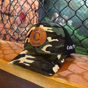 Logotipo de parche de cuero personalizado de calidad Premium de la vieja escuela 6 paneles 112 estilo Retro Camo Snapback malla bordado Logo gorras de camionero sombrero - Product Image 4