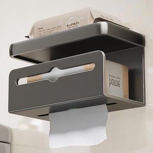 กล่องใส่กระดาษทิชชู่ติดผนังสีเทากันเมทัลไม่ต้องเจาะ ที่ใส่กระดาษชำระในห้องน้ำ ที่เก็บของในห้องน้ำ รูปทรงสี่เหลี่ยมผืนผ้า กันน้ำอเนกประสงค์ - Product Image 1
