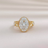 Bague de fiançailles pour femme en or jaune 18 carats, diamant de laboratoire ovale de grand carat, style vintage de luxe léger, diamant de laboratoire taille œuf de pigeon