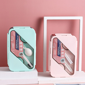 Plastic Lunch <b>Box</b> With Dividers Rectangle Sealable For Students And Office Workers Green Blue Color - Product Image 2