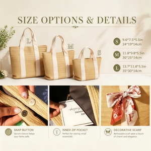 Borse Tote in Paglia Personalizzate per Damigelle, con Nome Personalizzato, Colori Misti, Fatte a Mano, Borse da Spiaggia per Viaggi tra Ragazze, Bomboniere per Addio al Nubilato - Product Image 6