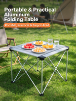 Table de camping carrée portable 52x52x46cm, table pliante légère en aluminium pour le camping, le barbecue, le pique-nique et le jardin