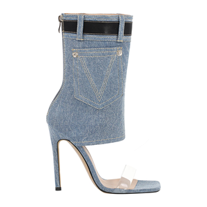 Sandales à talons en denim bleu pour femmes et dames travaillant d'autres sandales chaussures de mode - Product Image 5