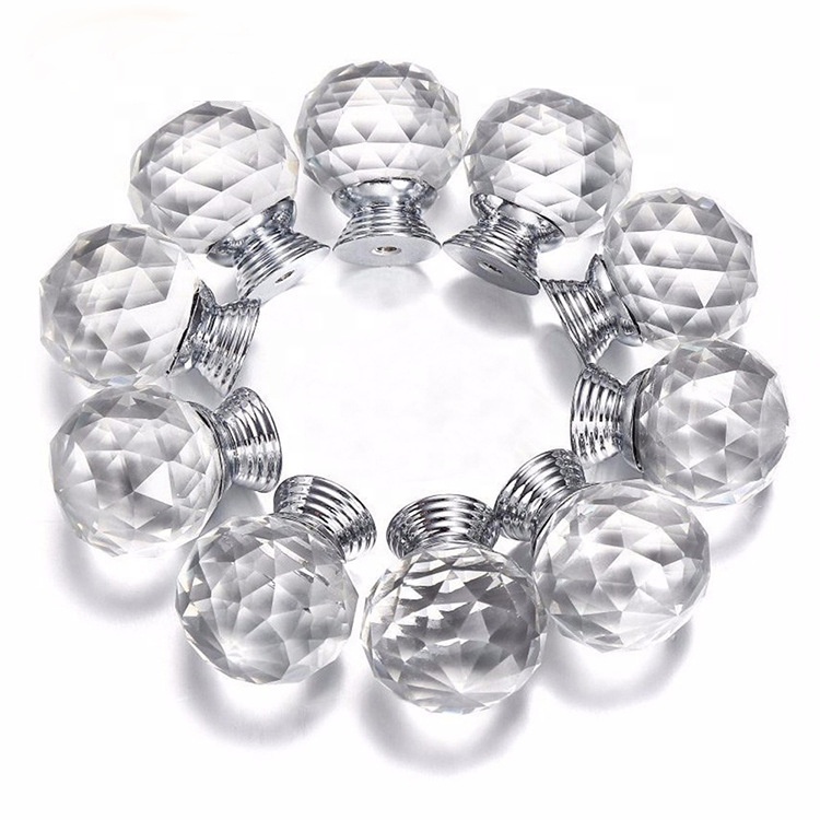 30mm Clear Crystal Glass Door Knobs with Screw Cupboard Cabinet Handle Drawer Pull Handle