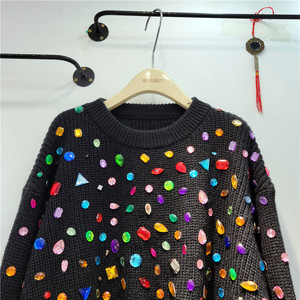 2022 autunno inverno nuovo Pullover maglieria sciolto a vita alta maglioni corti industria pesante colore diamante maglione lavorato a maglia per le donne - Product Image 5