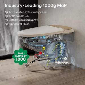 CASTA DIVA CD-W10V-GO WC intelligent allongé non électrique avec bidet intégré en céramique, à poser au sol, hauteur confort ADA, à assistance par pression d'air - Product Image 2