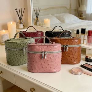 Luxury Ostrich Grain PU Leather Large Zipper Closure Foldable <b>Makeup</b> <b>Box</b> Portable Travel for Organizer - Product Image 1