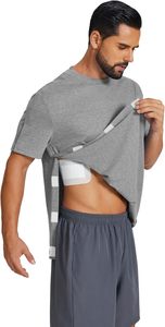 Camisetas de recuperación postoperatoria Deyeek de poliéster dobby para hombre, con abertura completa en el hombro, manga corta, adaptables para quimioterapia - Product Image 2