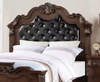 [Stock US] Magnifique lit moelleux en bois de pin massif traditionnel, capitonné en similicuir, expédition rapide depuis l'entrepôt US, accepte le dropshipping