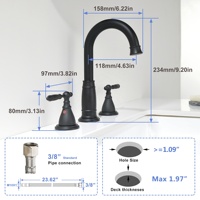 Robinet de salle de bain traditionnel noir mat à 3 trous, double poignée, col de cygne, mitigeur de lavabo, personnalisation du logo OEM