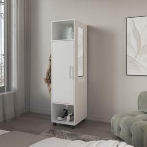 Armario de madera con espejo de cuerpo entero blanco, 62.9 pulgadas de alto, 1 puerta, 3 estantes, armario de almacenamiento de ropa para dormitorio, mueble de guardarropa - Product Image 3