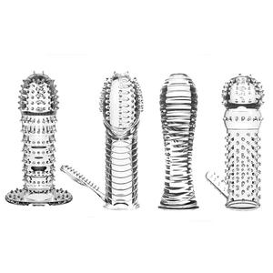 Silikon Spike gepunktete gerippte Kondome Zeit verzögerung Dauerhafte wieder verwendbare Penis ringe Kristall Cockring Penis verlängerung hülse für Männer - Product Image 1