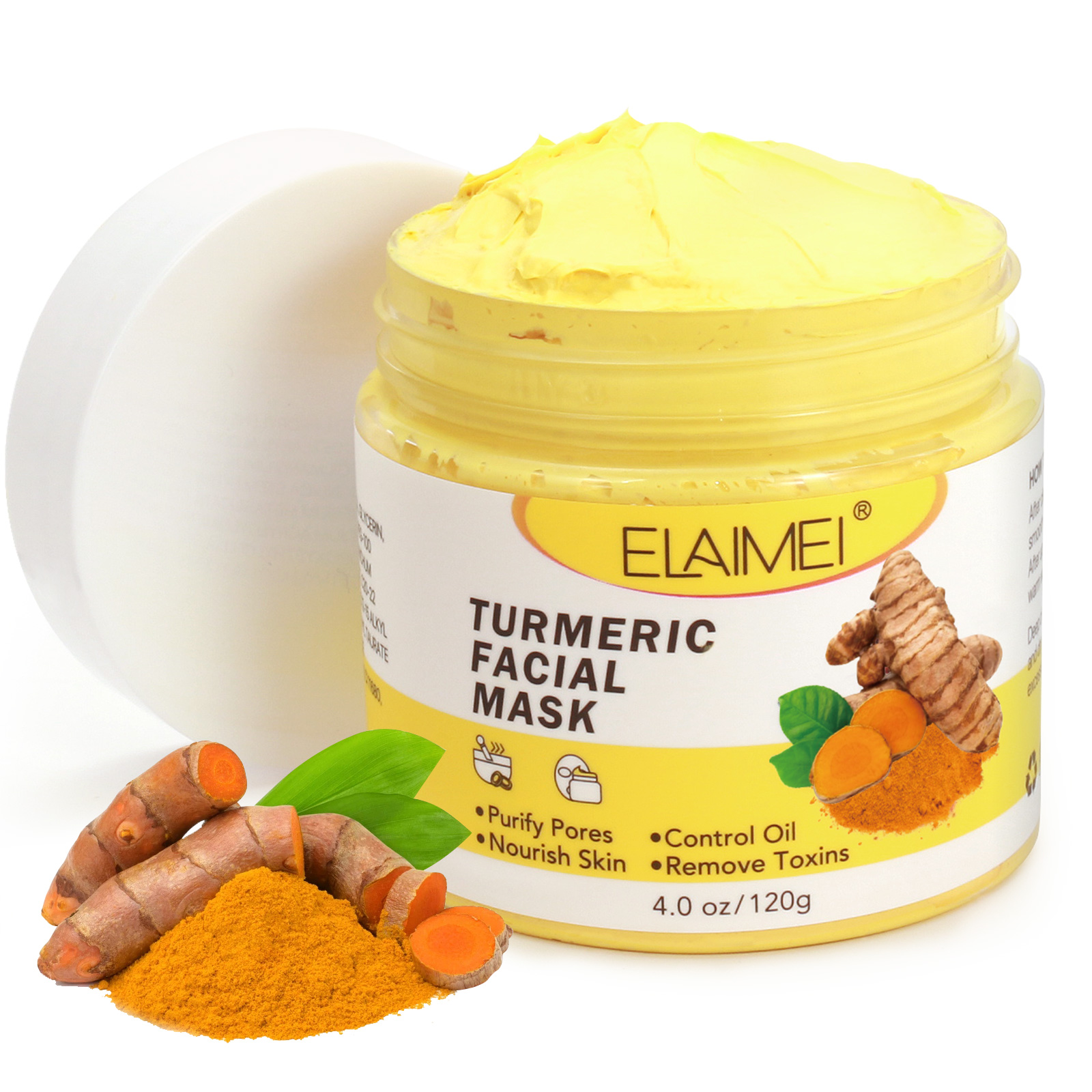 Masque facial à l'argile de curcuma le plus vendu masque facial nourrissant à la boue de curcuma jaune éclaircissant le contrôle de l'huile