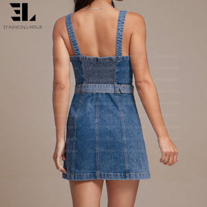 Vestido Vaquero LARSUR Personalizado <span class=keywords><strong>de</strong></span> Fábrica para Mujer, Ecológico, Suave, <span class=keywords><strong>de</strong></span> Lyocell, con Pedrería, Espalda Descubierta, Lavado Desgastado - Product Image 5