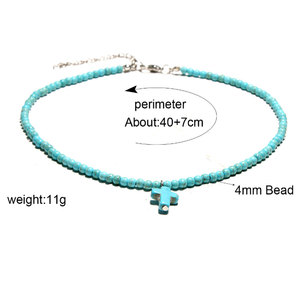 Collana girocollo incrociata con ciondolo a croce fatta a mano blu turchese e bianco <span class=keywords><strong>Howlite</strong></span> 4mm - Product Image 2