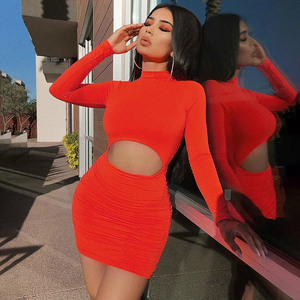 Estilo de Europa <span class=keywords><strong>O</strong></span> manga larga cuello volante detalles corte bodycon club vestido de fiesta - Product Image 5