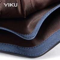 Dompet Kulit Asli Pria Pendek Biru YIKU Fashion Casual Slim, Tempat Kartu, Cocok untuk Perjalanan, Hadiah dengan Logo Custom