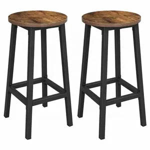 VASAGLE Industrial Design 25.6 Inch Tall Steel Frame Rustic Brown Bar Stools wooden High bar chair for Kitchen Dining