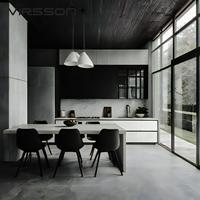 Armoires de cuisine modernes modulaires noires brillantes avec panneaux en mélamine pour appartement