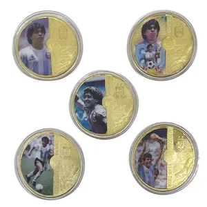 Metalen Ambacht Hoge Kwaliteit Voetbal Ster Diego Maradona Herdenkingsmunt Gift Collectie Voetballer Afdrukken Gouden Munten