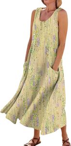 <span class=keywords><strong>Robe</strong></span> ample en <span class=keywords><strong>lin</strong></span> et coton pour femmes rondes, style bohème, sans manches, col rond, tendance abstraite, en stock - Product Image 5