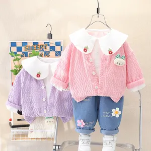 New autumn girls short sleeves in summer children clothes the kitten pattern girl's boutique cloth