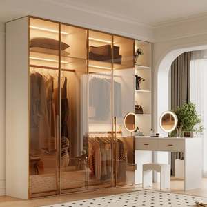 Armoire moderne de luxe avec porte en verre, tringle de suspension, étagères et tiroirs - Rangement écologique pour chambre à coucher pour hôtels - Product Image 1