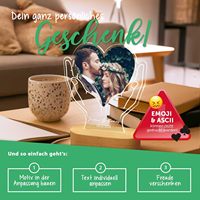 GRAVUR Illuminé Acrylique Verre Coeur Die Personnalisé Photo Nom Date Couple Cadeau pour Anniversaire Saint Valentin Fête Fournitures