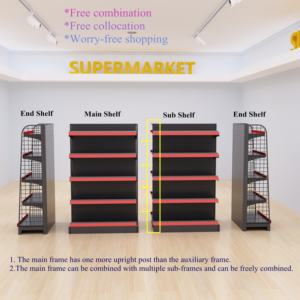 אפור שחור לוח סופרמרקט מתכתי בחנות מדפי גונדולה מדפי אחת כפול צד שחור מדף חנות מדפי קולב מכולת - Product Image 6