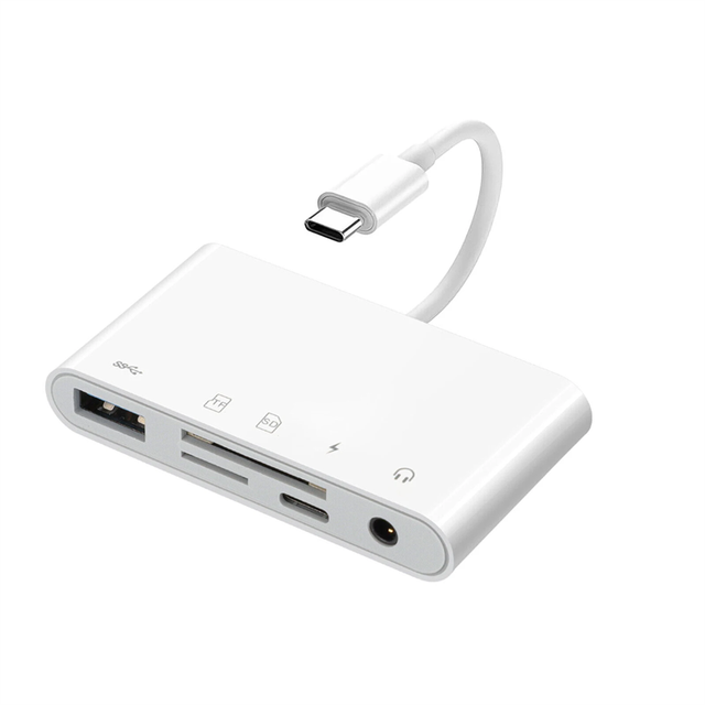 6 in 1 Lighting Hub 3 USB Female Camera,TF/SD Card Reader, Charging for IP 14 Pro Max/iPad Air,Keyboard,Mouse,Flash Drive