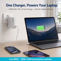 Charger USB C GaN 120W Tipe-C PD 3.0 Adaptor Pengisian Cepat Satu Port 20V 6A untuk Laptop Tablet Ponsel CE RoHS