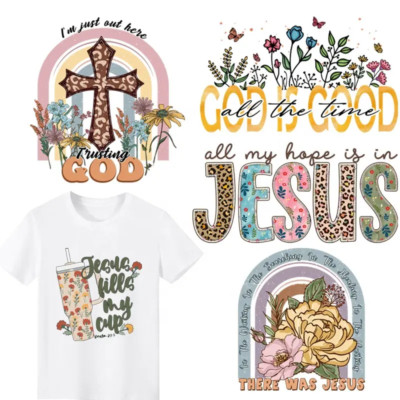 Hot Selling Dtf Warmte Overdracht Afdrukken Stickers Voor T-Shirts Kleding Jesus Wasbaar Custom Dtf Transfer Jesus