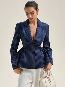 Blazer a Rayas de Moda para <span class=keywords><strong>Mujer</strong></span>, Novedad de 2025 - Dobladillo Abullonado, Cuello de Solapa, Mangas Largas, Fabricante de Ropa para <span class=keywords><strong>Mujer</strong></span> - Product Image 4